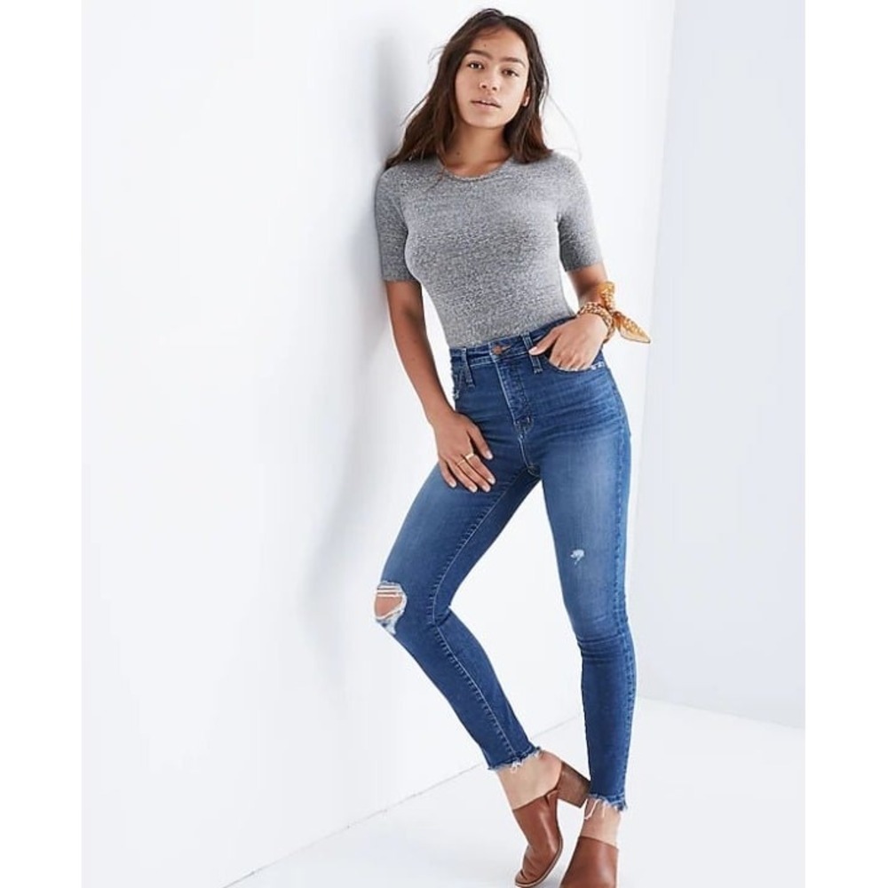 Madewell Womens Curvy High‎ Rise Skinny Cropped Denim Jeans Size 24 Boho Casual